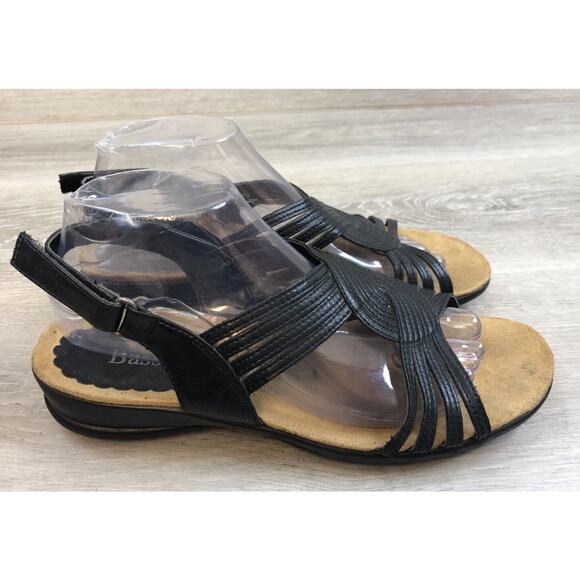 Bass Women's Sandal 9M Black Leather Slip-On Open Toe Slingback Wedge Comfort - Picture 1 of 7